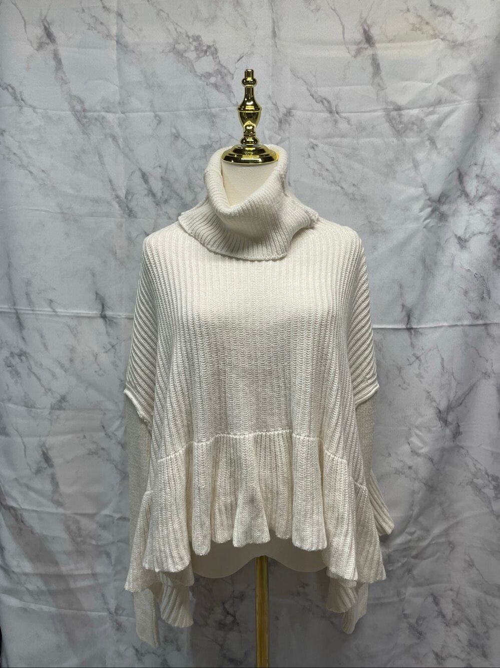 Free People Layer Cake Sweater Ivory White Peplum Turtleneck Size S